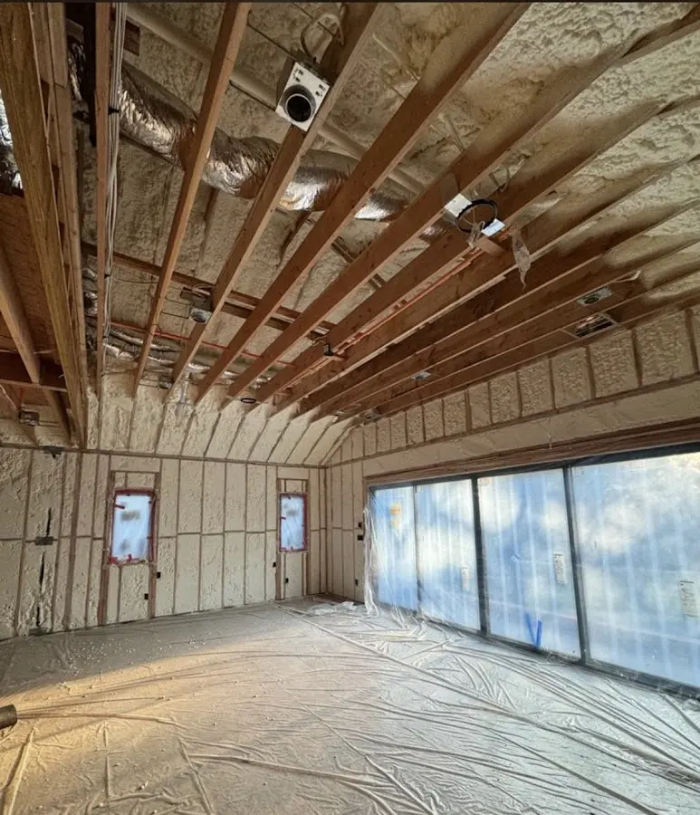 Interior walls and ceiling insulated with spray foam during new construction in Waynesboro